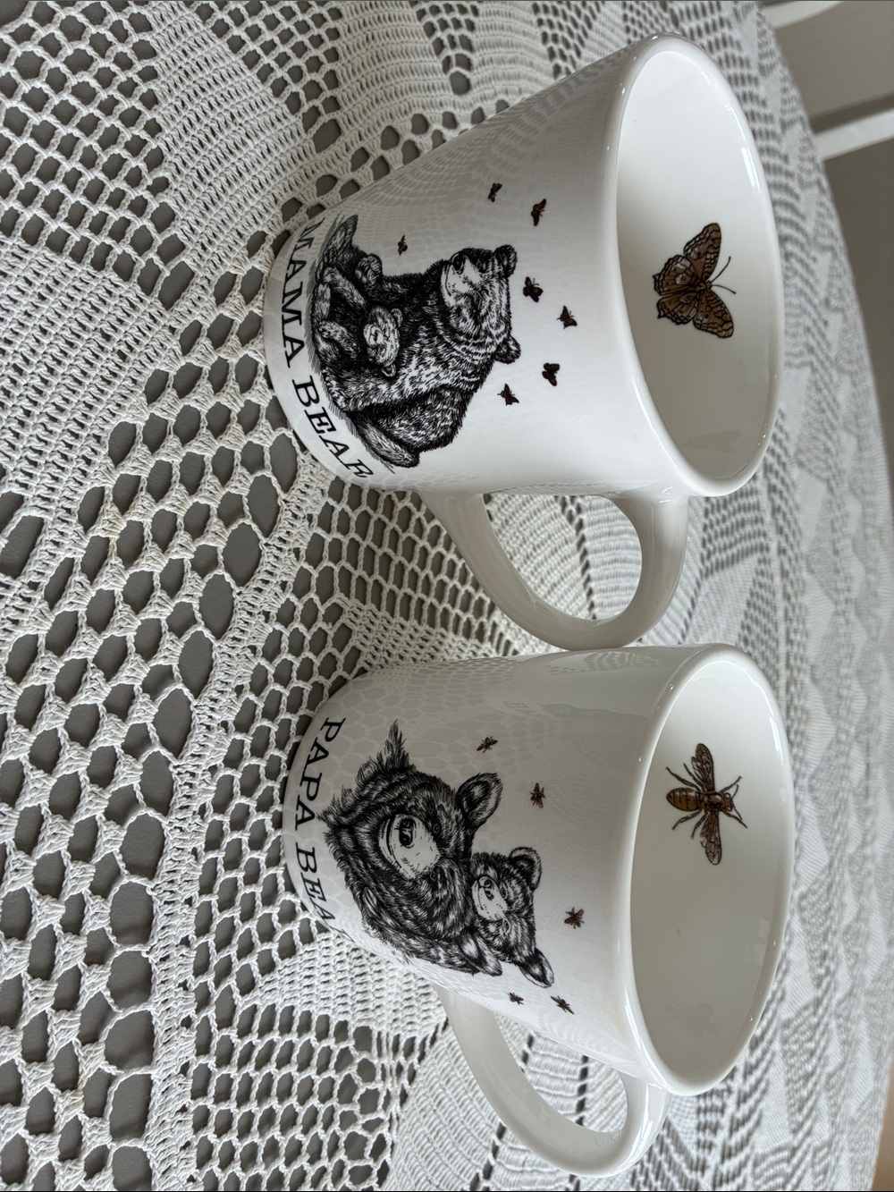 Mama Bear & Papa Bear Ceramic Mugs - White with Black Bear Art—williams sonoma